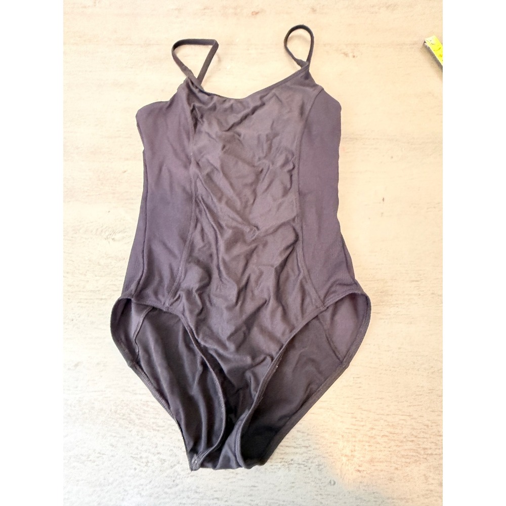 Wear Moi Black Camisole Ballet Leotard Ribbed Side Panels Size M